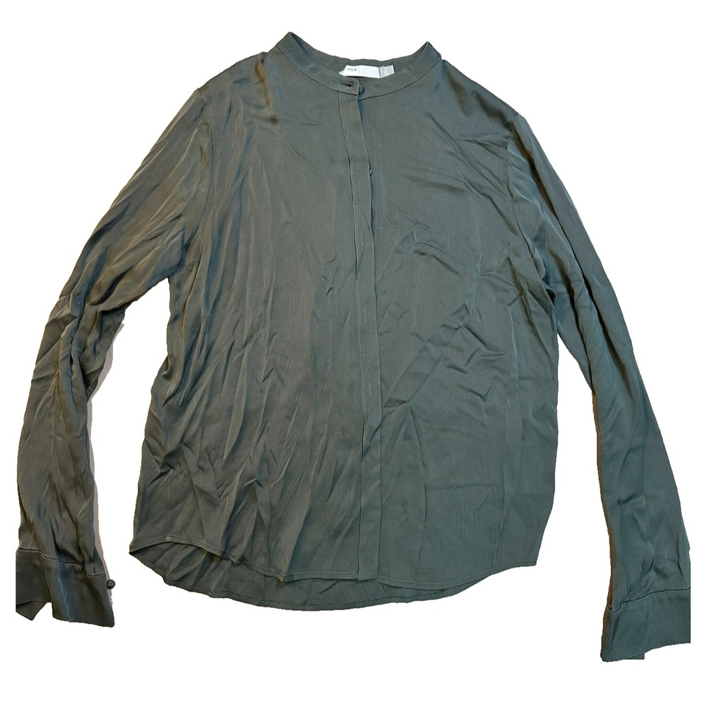 Vince Silk Blouse Chic Office Button Down Elevated Classic Staple Gray 6